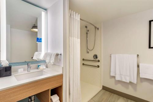 德卢斯亚特兰大东北/昆内特塔糖峰希尔顿花园酒店的一间带水槽和淋浴的浴室