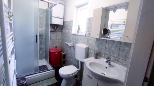 贾科沃Kuća za odmor Proljeće的浴室配有卫生间、盥洗盆和淋浴。