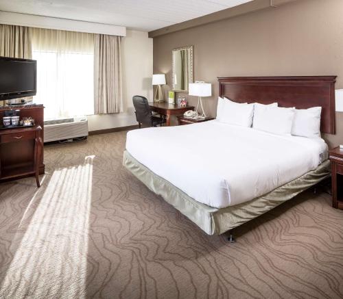 米尔福德DoubleTree by Hilton Boston-Milford的酒店客房设有一张大床和一台电视。