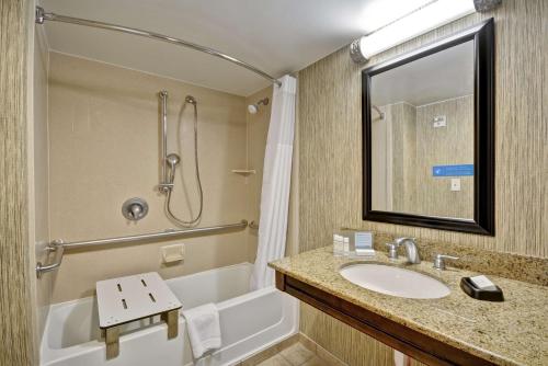 内珀维尔芝加哥纳珀维尔希尔顿恒庭酒店的一间带水槽、浴缸和淋浴的浴室
