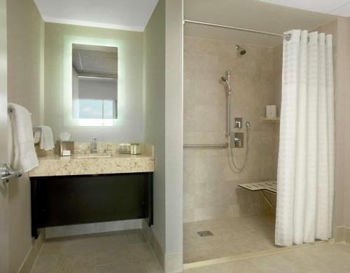锡达拉皮兹锡达拉皮兹会议中心希尔顿逸林酒店的带淋浴和盥洗盆的浴室
