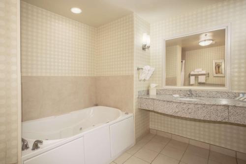 卡斯珀卡斯珀希尔顿花园旅馆的带浴缸、水槽和镜子的浴室