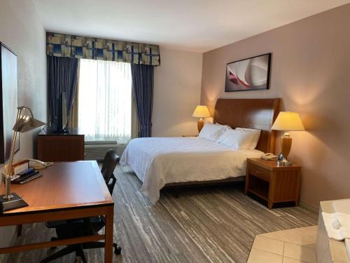 哥伦比亚哥伦比亚希尔顿紫藤花园酒店的配有一张床和一张书桌的酒店客房
