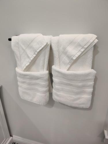 Hickory House B & B的两堆毛巾挂在冰箱里