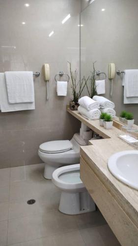加拉加斯Suite PRIVADA Torre D CCCT Caracas的浴室设有卫生间、水槽和毛巾