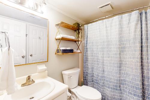 埃迪斯托艾兰Driftwood Villa - 261 Palmetto Perch的带淋浴、卫生间和盥洗盆的浴室