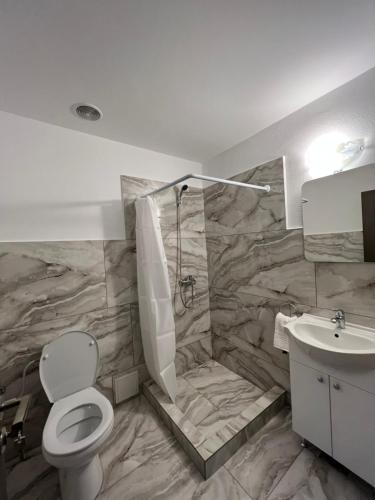 克尔茨什瓦拉乡CASA ANDREI的一间带卫生间和水槽的浴室