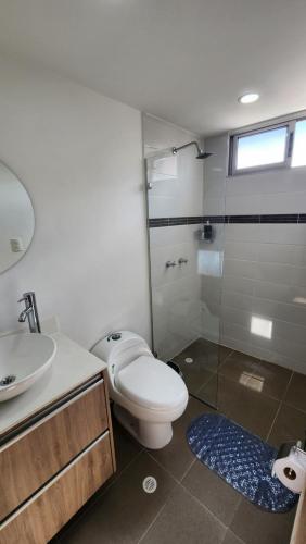 麦德林Apto zion的浴室配有卫生间、盥洗盆和淋浴。