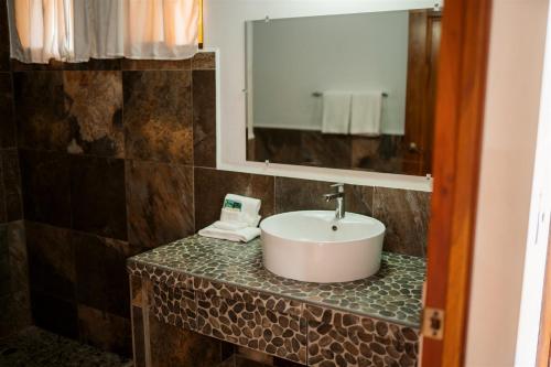 格拉纳达Hotel Jardín Garden de Granada Nicaragua的一间带水槽和镜子的浴室