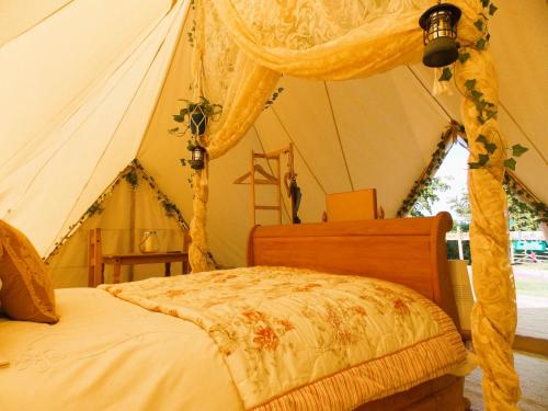 阿什伯恩Hope Cottage Bell Tent Retreat的一间帐篷内带天蓬床的卧室