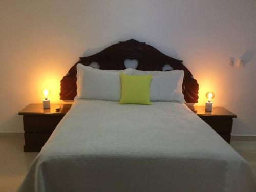 圣斐利-银港Habitación privada en Puerto Plata Bayardo的一间卧室配有一张大床,两盏灯