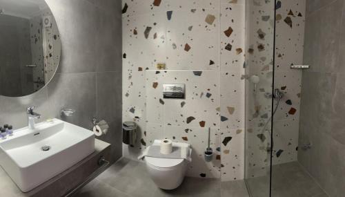 斯卡拉伯塔麦斯艾拉斯酒店的带淋浴、卫生间和盥洗盆的浴室