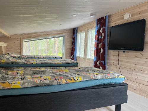 普哈圣山Holiday home Villa Esteri的一间卧室配有两张床和一台平面电视
