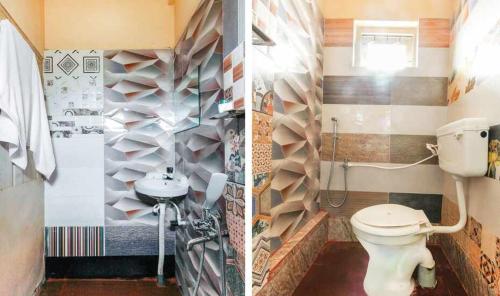 维拉杰佩特Continental Keerthi的浴室的两张照片,配有卫生间和水槽