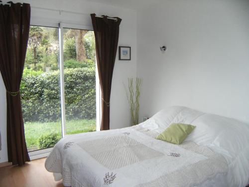 塔尔诺斯La Palibe的一间卧室设有一张床和一个大窗户