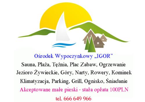 耶维克Ośrodek Wypoczynkowy IGOR nad Jeziorem Żywieckim的登上山峰和帆船节日标签