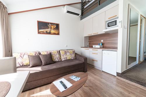 克拉多沃Atrijum Apartments and Rooms的带沙发的客厅和厨房