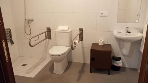 蓬特德乌梅Hostal San Cristobal - Pontedeume的一间带卫生间和水槽的浴室