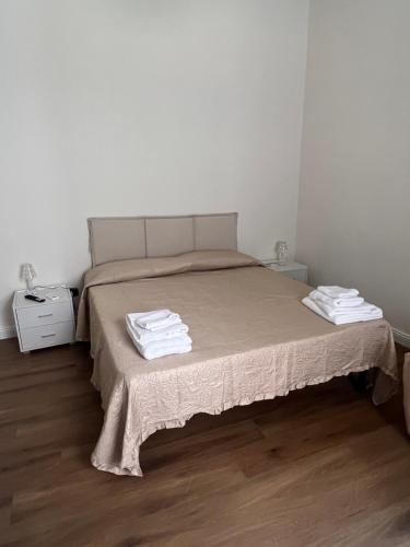 雷焦卡拉布里亚ReggioDuomo的一间卧室配有一张床,上面有两条毛巾