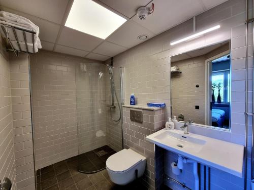 Sankt AnnaSankt Anna Resort的一间带水槽、卫生间和镜子的浴室