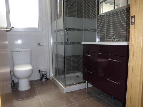 罗列特海岸Suites Alexandria的带淋浴、卫生间和盥洗盆的浴室