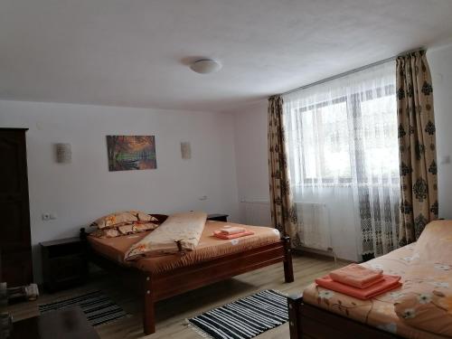 戈尔达德苏斯Cabana Inima Munților的一间卧室设有两张床和窗户。
