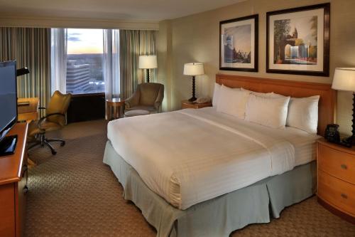 哈特福德Hilton Hartford的酒店客房设有一张大床和一台电视。