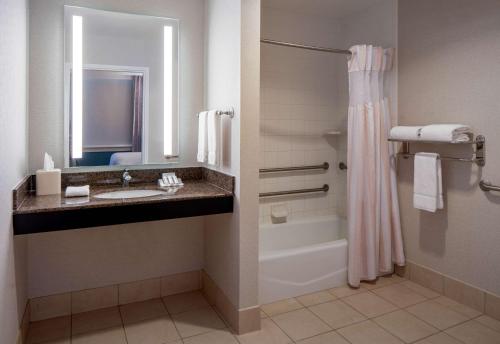 杰克逊杰克逊市区希尔顿花园旅馆的一间带水槽、浴缸和淋浴的浴室