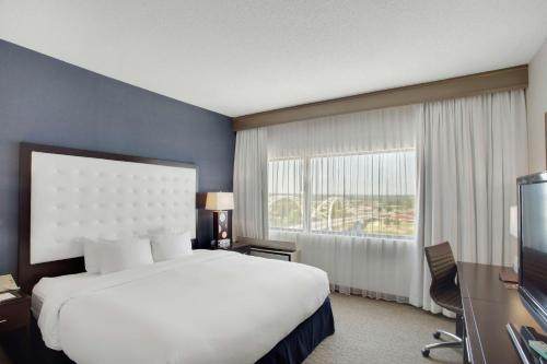 小石城小石城希尔顿逸林酒店的酒店客房设有一张床和一个大窗户
