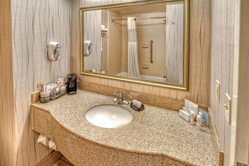米德兰米德兰希尔顿欢朋酒店的一间带水槽和镜子的浴室