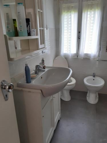 廖卢纳托Appartamento Riolunato (MO)的白色的浴室设有水槽和卫生间。