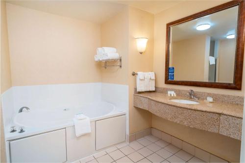 库卡蒙格牧场希尔顿花园酒店-安大略州朗奇库卡莫的带浴缸、水槽和镜子的浴室