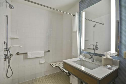 巴拿马城巴拿马城希尔顿花园酒店的一间带水槽和淋浴的浴室
