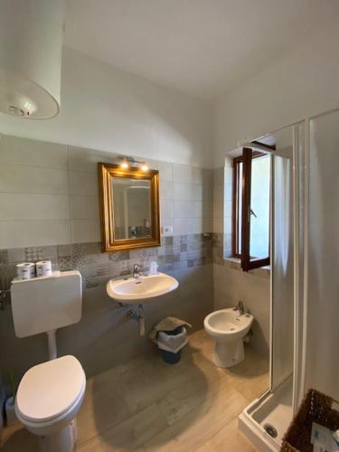阿祖罗港Bed & Breakfast Alex的一间带卫生间、水槽和镜子的浴室