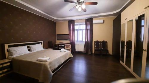姆茨赫塔villa saba with two bedrooms - სასტუმრო საბა的一间卧室配有一张床和吊扇