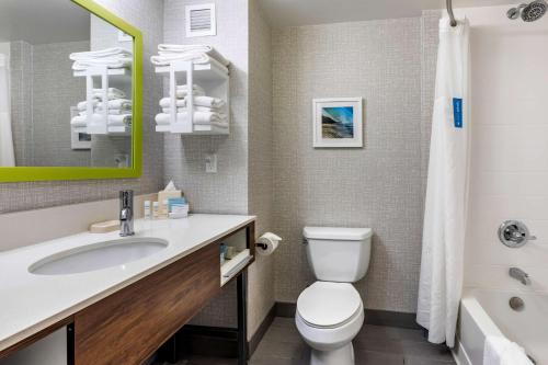 卡尔斯巴德卡尔斯巴德北圣地亚哥县汉普顿酒店的浴室配有盥洗盆、卫生间和浴缸。