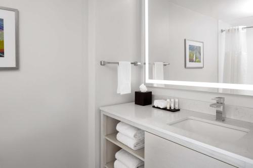 坦帕西岸坦帕机场希尔顿合博套房酒店的白色的浴室设有水槽和镜子