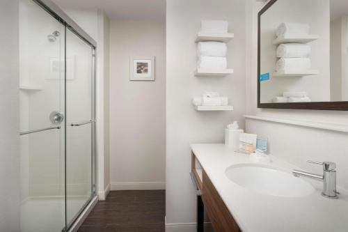 坦培凤凰城/坦培汉普顿酒店及套房的一间带水槽、淋浴和镜子的浴室