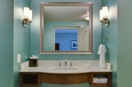 代托纳海滩代托纳海滩海滨希尔顿花园酒店的一间带水槽和镜子的浴室