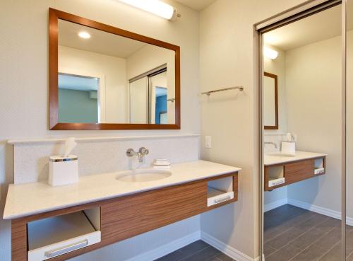 斯奈德斯奈德希尔顿欢朋酒店的一间带水槽和镜子的浴室