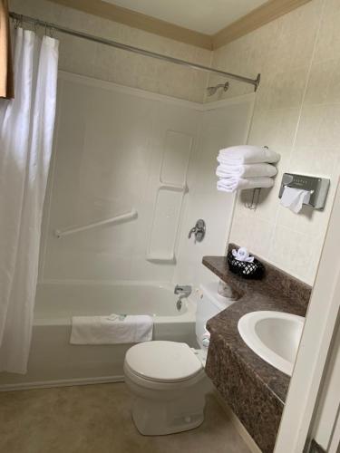 萨默赛德Cairns Motel的白色的浴室设有卫生间和水槽。