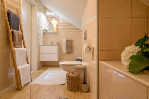 米欧纳Villa Bellezza的一间带卫生间和水槽的小浴室