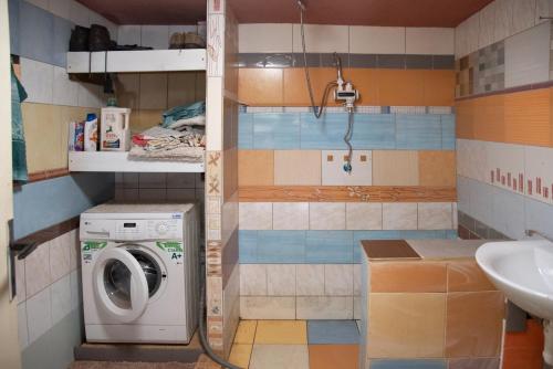 ČierneHorská Roubenka Emma的一间带洗衣机和水槽的浴室