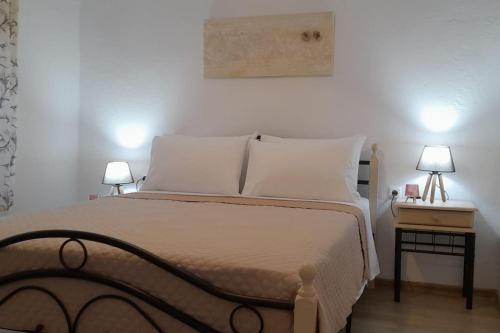 萨莫色雷斯4 Season Cozy Home的一间卧室配有一张床和两张台灯。