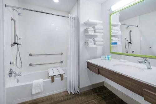 波特兰Hampton Inn & Suites By Hilton-Corpus Christi Portland,Tx的一间带水槽和淋浴的浴室