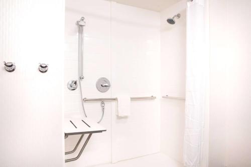 大瀑布城Hampton Inn & Suites Big Rapids, Mi的带淋浴和卫生间的白色浴室