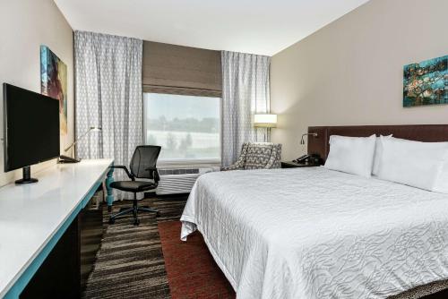 圣马科斯圣马科斯希尔顿花园酒店 的酒店客房配有一张床和一张书桌及一台电视