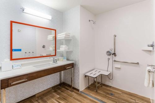 GuymonHampton Inn And Suites Guymon的一间带水槽和镜子的浴室