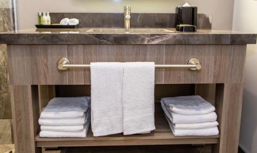 普埃布拉Hampton Inn & Suites By Hilton Puebla的浴室设有水槽和一束毛巾