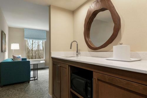 约翰斯克里克Hampton Inn And Suites By Hilton Johns Creek的一间带水槽和镜子的浴室